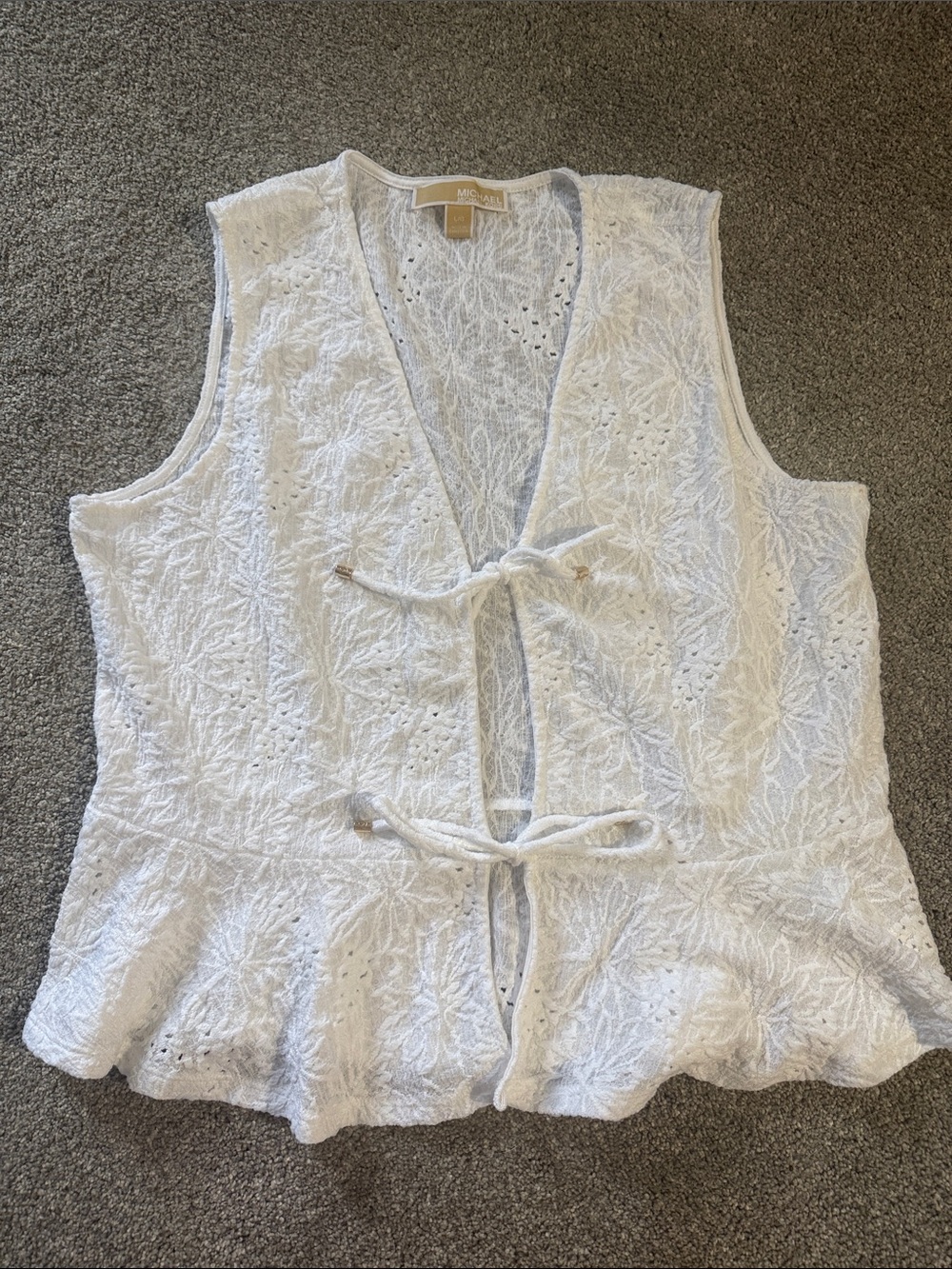 Michael Kors White Lace Tie-Front Sleeveless Top